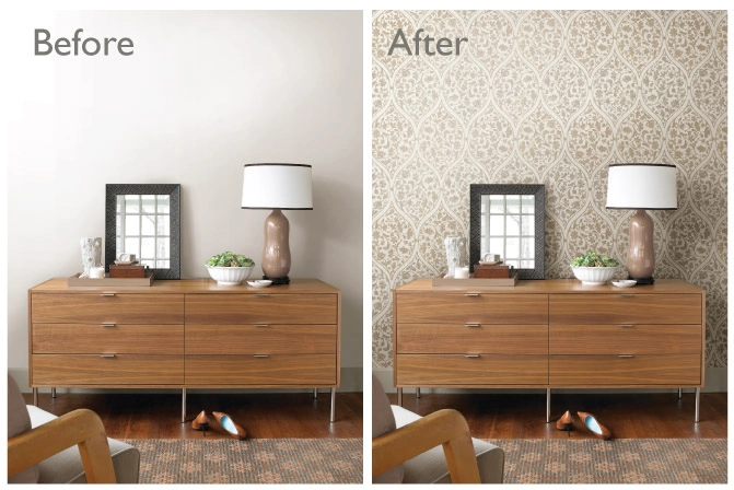 Wallpaper installation in a historic Pasadena home with plaster walls