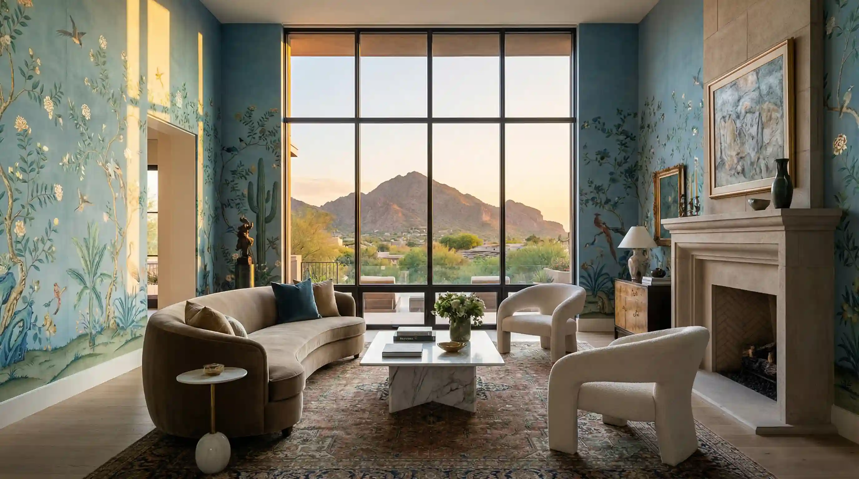 Modern geometric wallpaper pattern installed in Pasadena home